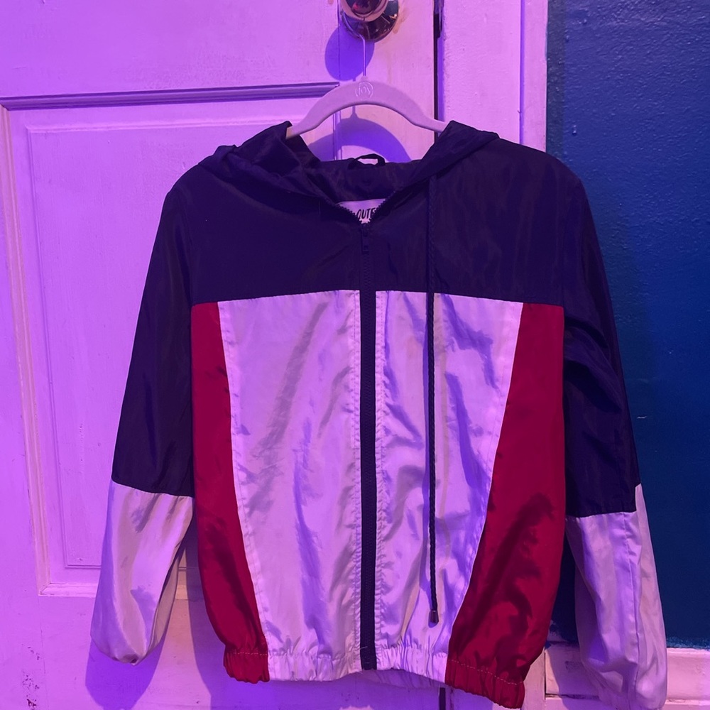 red blue and white bomber